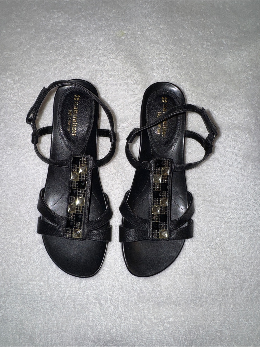 Naturalizer Black Jeweled T-Strap Women's Sandals